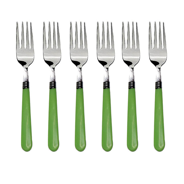 Stainless steel dining forks set of 6 with comfortable grip for home use.