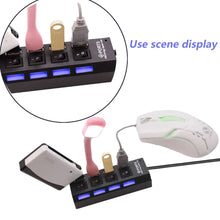 4-port USB hub with individual switches and LED indicators