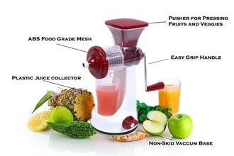 Fruit and vegetable juicer with manual handle