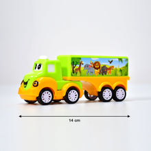 Colorful toy truck in green and yellow, small size