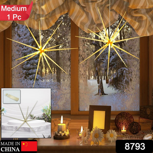 3D Gold Star Hanging Decoration Star, Acrylic Look  Hanging Luminous Star for Windows, Home, Garden Festive Embellishments for Holiday Parties Weddings Birthday Home Decoration (Medium)