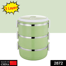 Multi-layered hot lunch box, three layers of stainless steel.