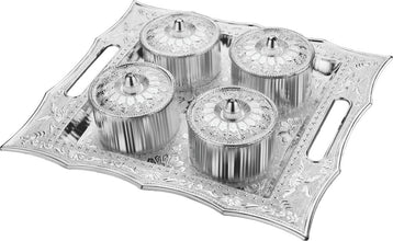 Airtight snack tray with 4 section bowls.