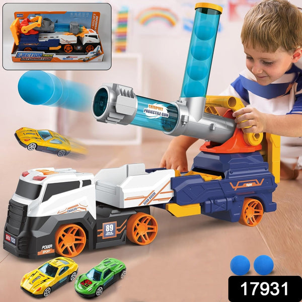 Truck Toys for Kids, Large Truck Toys Include 2 Racing Cars+4 Ball, with Light & Sounds, Eejection & Shooting Transport Cars Toy, Gifts for Boys Girls (Battery Not Included)