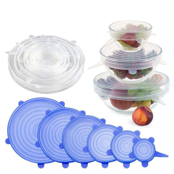 Silicone lid set for containers with stretchable features